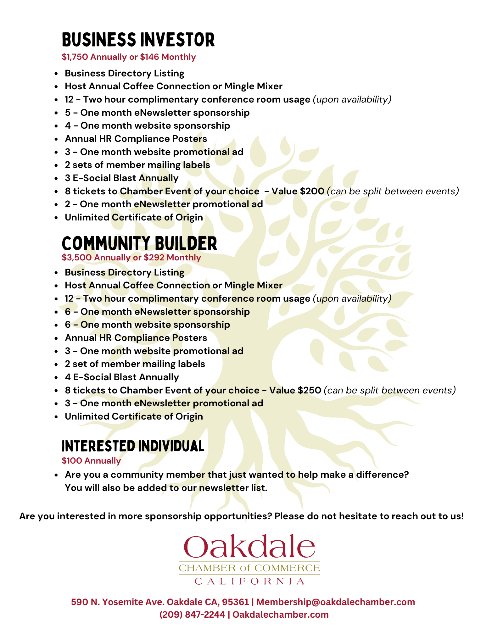 Oakdale Chamber Member Packages