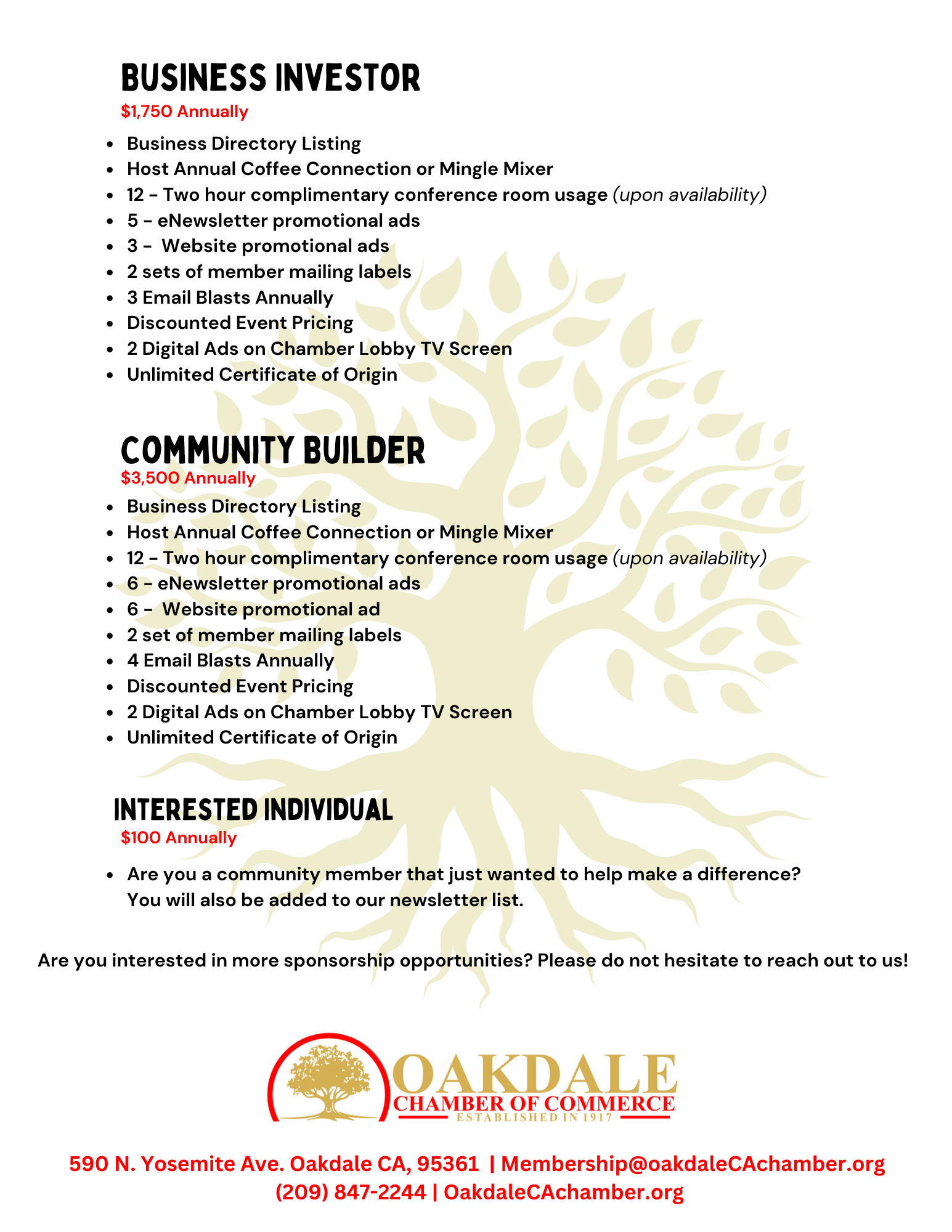 Oakdale Chamber Member Packages